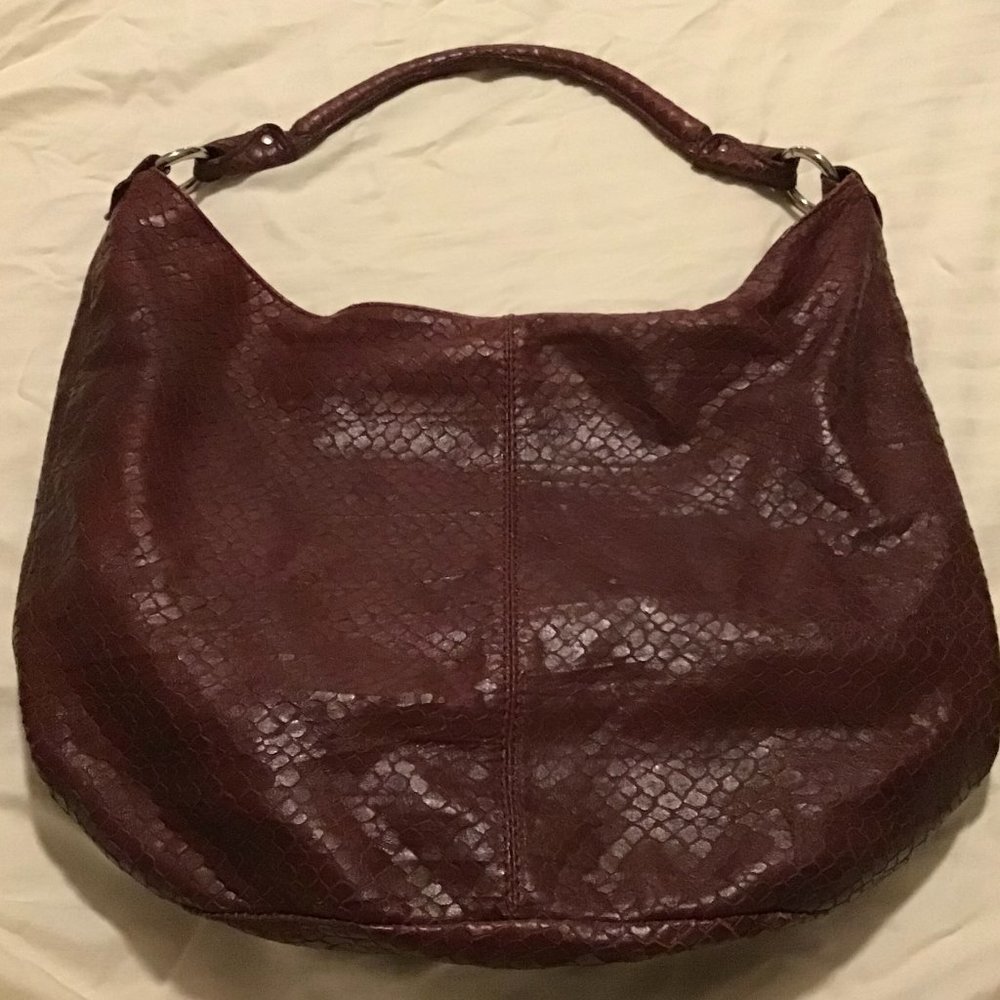 Jenrigo red/rust colored snakeskin leather tote